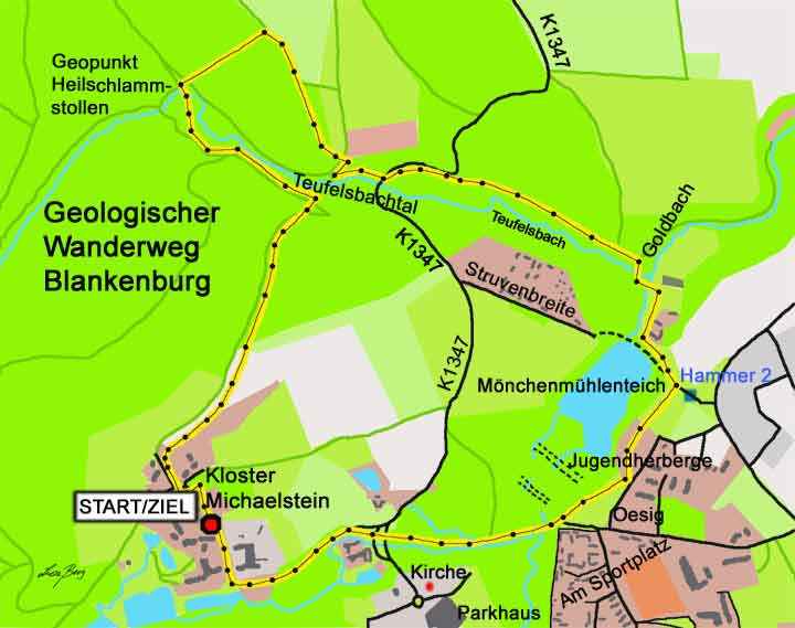 Karte zum Geologischen Wanderweg bei blankenburg