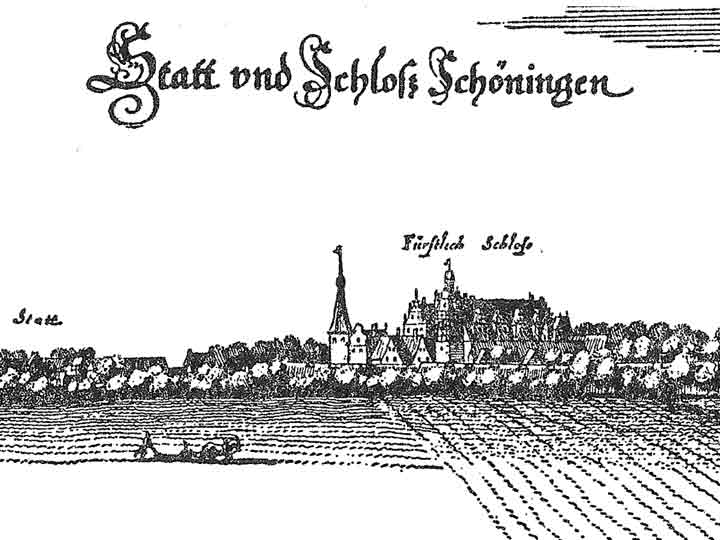 Schloss oder Herrenhaus Schöningen - Merian 1650