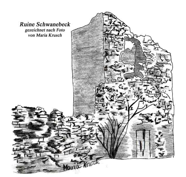 Zeichnung der Ruine Schwanebeck nach altem Foto