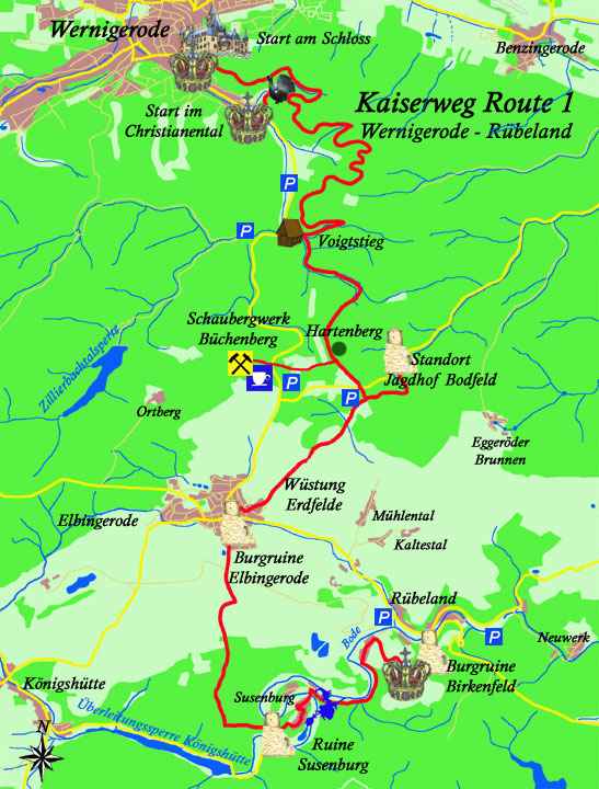 Karte Kaiserweg von Wernigerode nach Rübeland