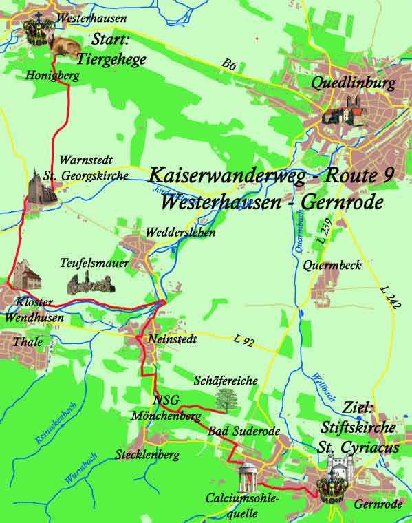 Karte Kaiserwanderweg-Route 9 - Westerhausen - Gernrode