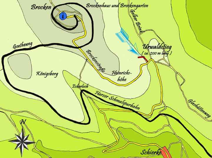 Karte Urwaldstieg am Brocken