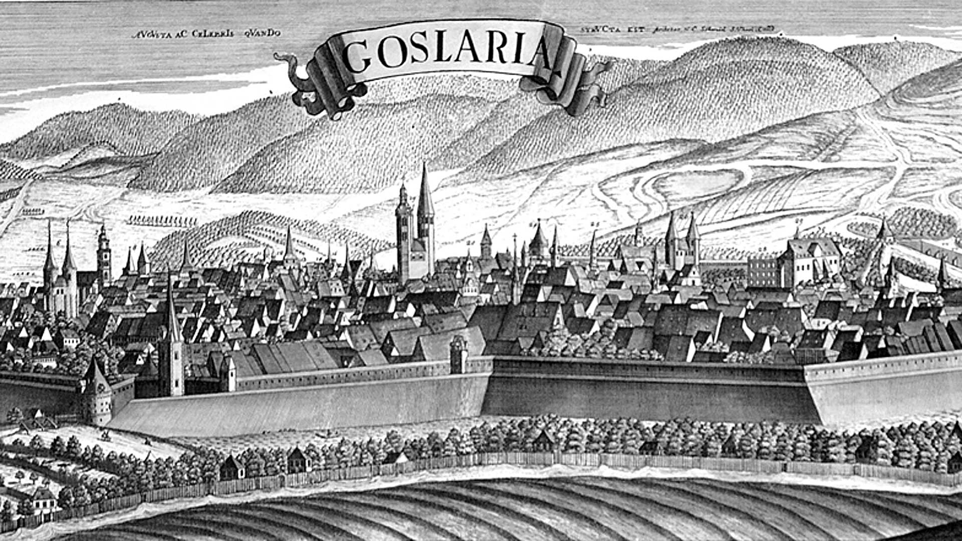 Stadtansicht von Goslar von 1732 - Stich von Merian