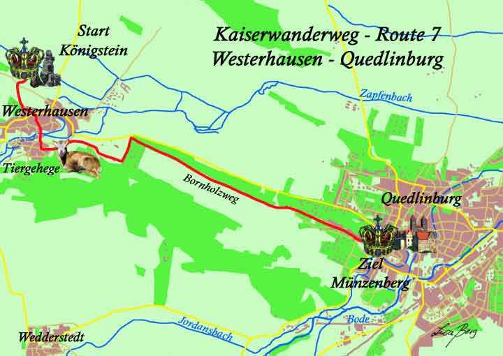 Karte Kaiswerwanderweg von Westerhausen nach Quedlinburg