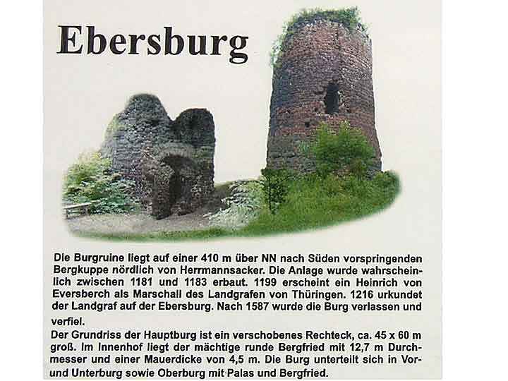 Infotafel mit Burgruine Ebersburg bei Neustadt und Herrmannsacker