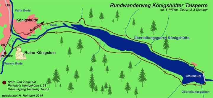 Karte Rundwanderweg um die Talsperre Königshütte