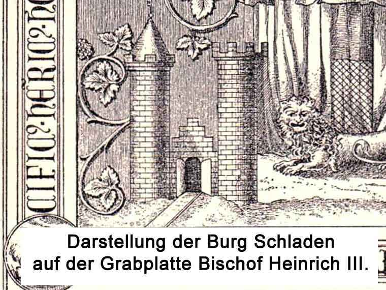 Darstellung der Burg Schladen auf der Grabplatte Bischof Heinrich III.