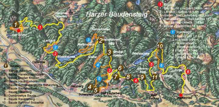 Karte Harzer BaudenSteig im Westharz
