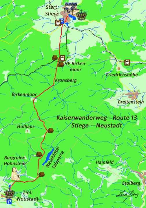 Route 13 Kaiserweg von Stiege nach Neustadt